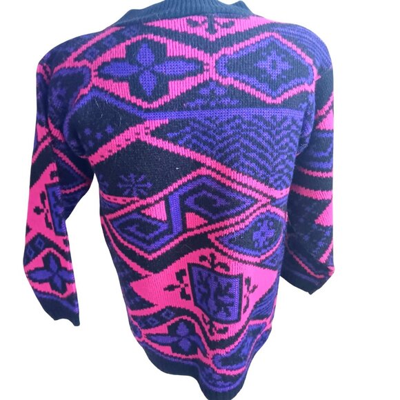 Vintage Women's Medium Sweater 80s Classic Essentials Wild Geometric New Wave - Picture 3 of 6
